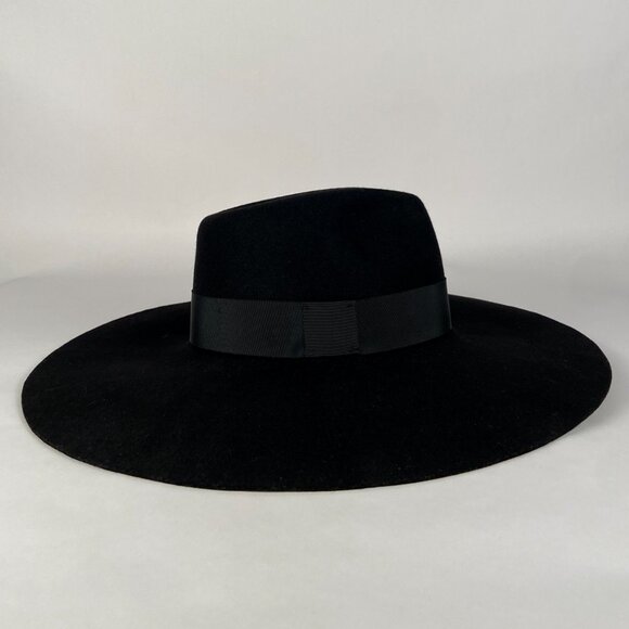 HOLT RENFREW CLASSIC BLACK FELT WOOL WIDE BRIM HAT MADE IN ITALY main image 12